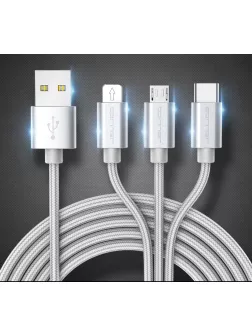 Cablu de date incarcare 3 in 1, Argintiu - Fast Charger ZR A8614
